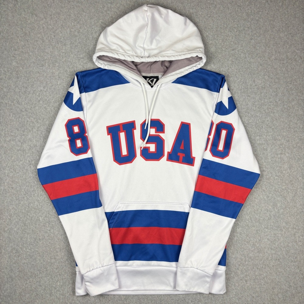 K1 Sportswear USA Miracle 80 Hockey Jersey Hoodie Mens Small White Blue Red